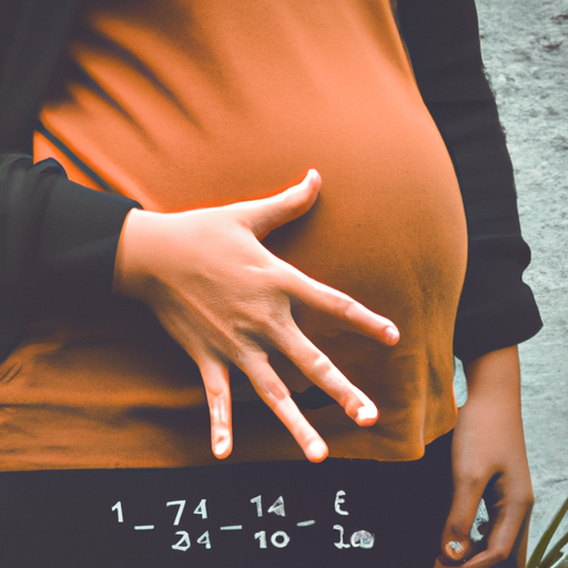 תמונה של אישה בהריון סופרת על ידה את שבועות ההיריון.