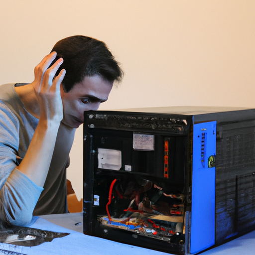 תמונה 1: משתמש מחשב מתוסכל מנסה לתקן את המחשב שלו בבית