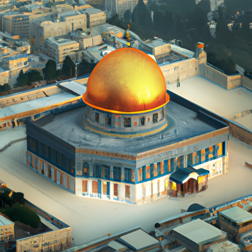 3. An aerial view of the Al-Aqsa Mosque showing its magnificent golden dome and surrounding structures.