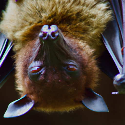 1. צילום תקריב של עטלף תלוי הפוך, המציג את תכונותיו הפיזיות הייחודיות